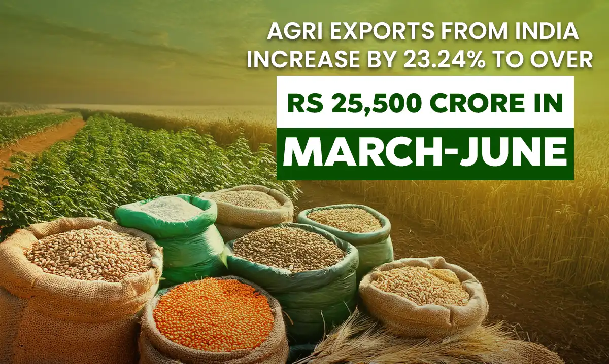 Agri Exports from India Increase by 23.24% to Over Rs 25,500 Crore in March-June